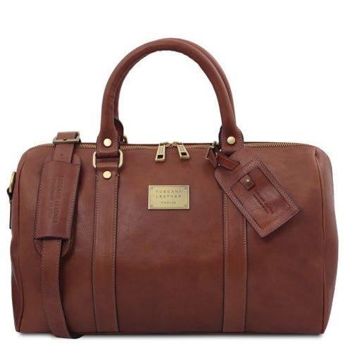 TL Voyager - Travel leather duffle bag with pocket on the back side - Small size